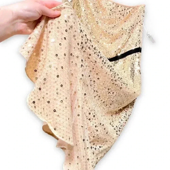 NWT Marchesa Notte Gold Sequin Ruffle Asymmetric One Shoulder Cocktail Dress 6 - Picture 8 of 9